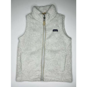 Patagonia Los Gatos Fuzzy Fleece Vest Girls Large 12 Beige Full Zip w/ Pockets